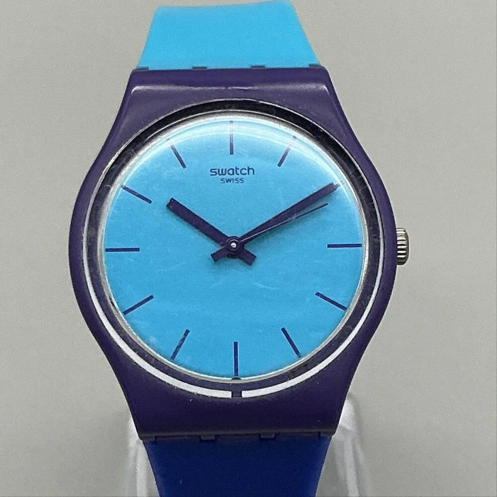 Swatch Mixed Up GV128 Mens Watch 34mm Blue Purple Swiss Made New Battery